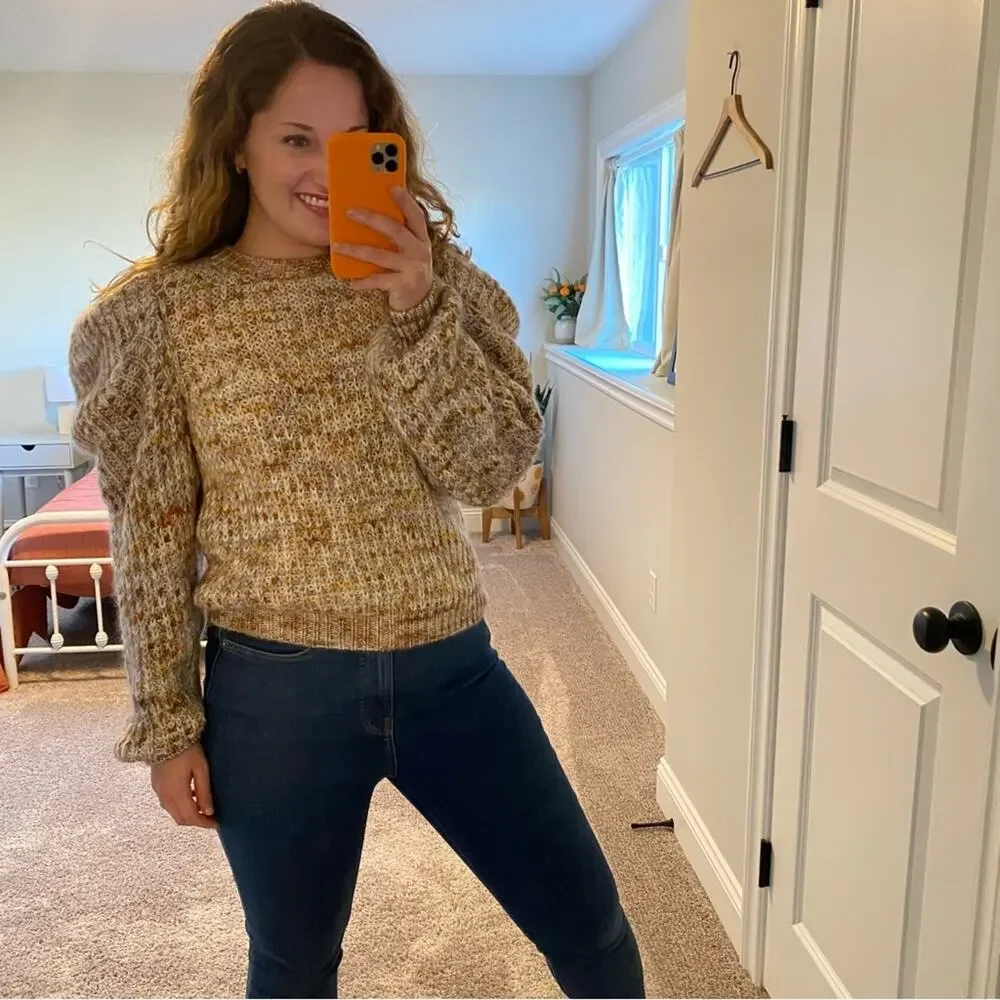 NWT Ulla Johnson Marled Wool Puff Sleeve Handmade Sweater M/L